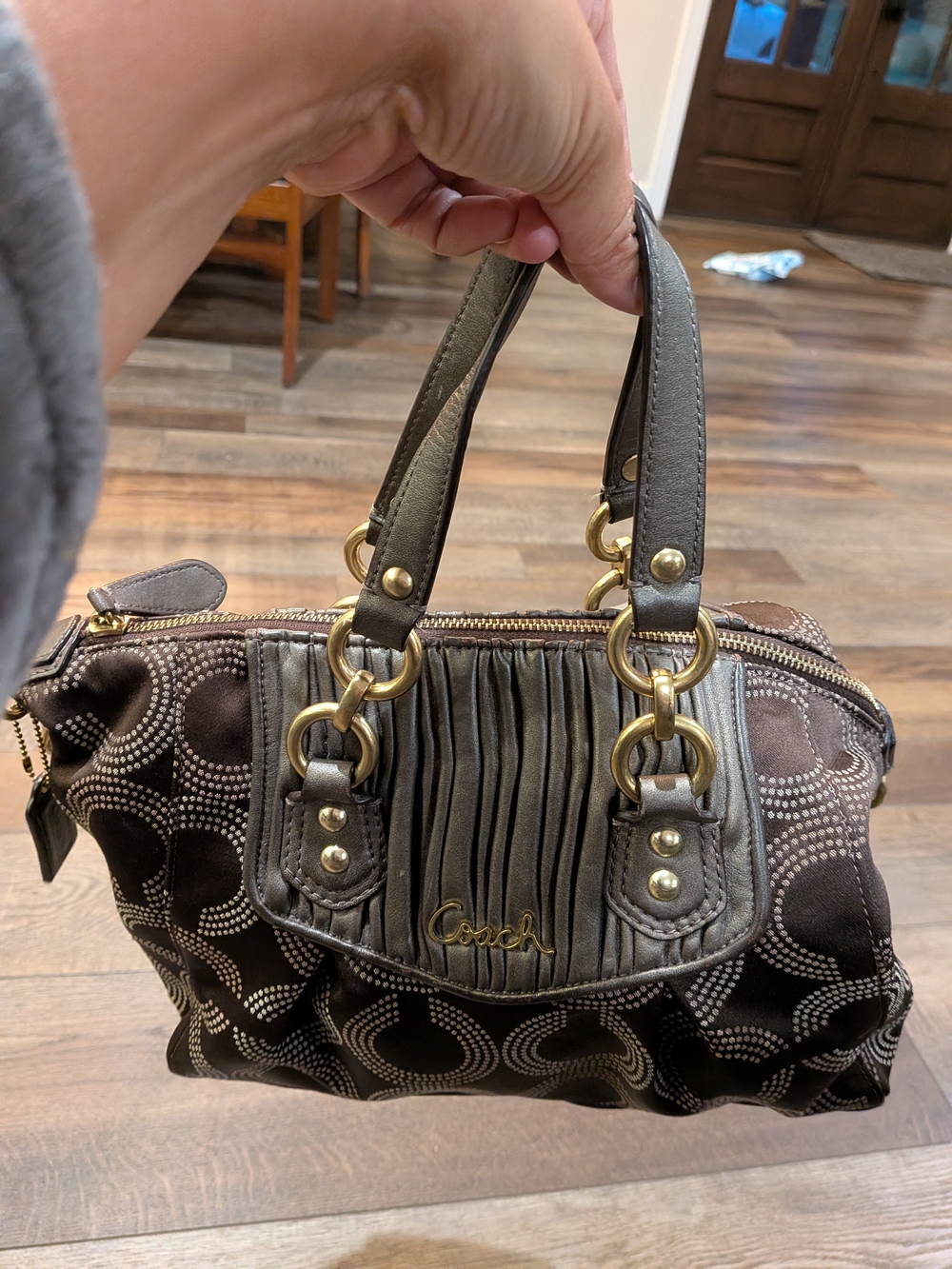 Coach Ashley Y2K Gathered Dotted Op Art Satchel Brown Bronze EUC Handbag
